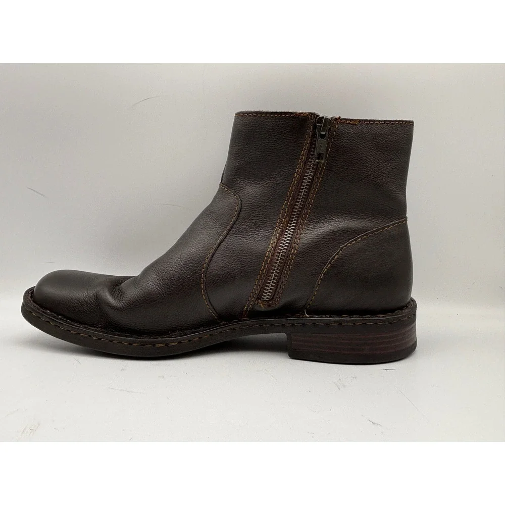 Børn Men's Brown Leather Side-Zip Ankle Boots Size 10M – Rugged Casual Comfort